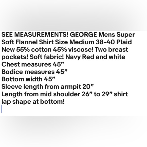 GEORGE Mens Super Soft Flannel Shirt Size Medium 38-40 Plaid Navy Red Wh… - Picture 8 of 8